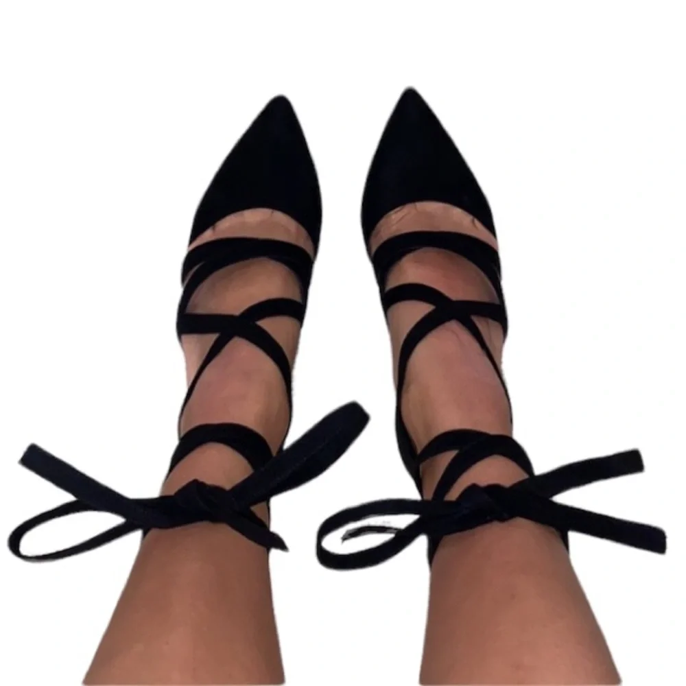 Aldo faux suede black tie up wrap stiletto heels, 7.5 - Picture 5 of 8